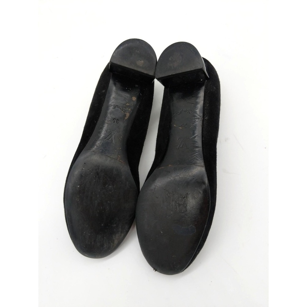 Louis Vuitton Womens Quiet Luxury Suede Block Heel Pump 35 US 5 Black Bow Loafer - Picture 4 of 15
